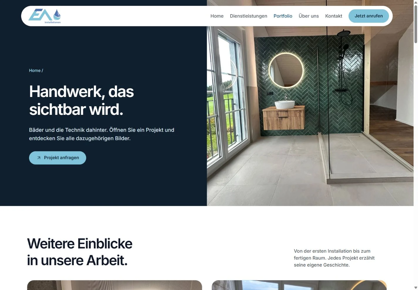 EA-Portfolio mit grosszügigen Aufnahmen eines fertiggestellten Badezimmers