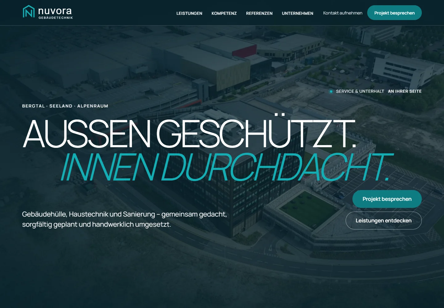 Nuvora Gebäudetechnik: Website-Ansicht der freien Designstudie